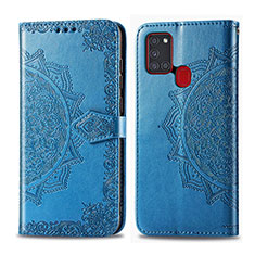 Leather Case Stands Fashionable Pattern Flip Cover Holder for Samsung Galaxy A21s Blue