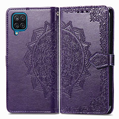 Leather Case Stands Fashionable Pattern Flip Cover Holder for Samsung Galaxy A22 4G Purple