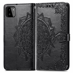 Leather Case Stands Fashionable Pattern Flip Cover Holder for Samsung Galaxy A22 5G Black