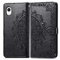 Leather Case Stands Fashionable Pattern Flip Cover Holder for Samsung Galaxy A22 5G SC-56B Black