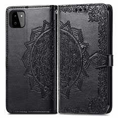 Leather Case Stands Fashionable Pattern Flip Cover Holder for Samsung Galaxy A22s 5G Black