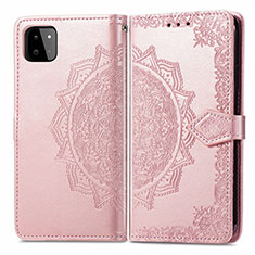 Leather Case Stands Fashionable Pattern Flip Cover Holder for Samsung Galaxy A22s 5G Rose Gold