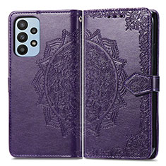 Leather Case Stands Fashionable Pattern Flip Cover Holder for Samsung Galaxy A23 4G Purple