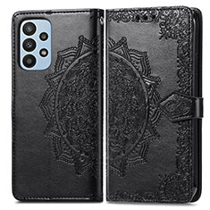 Leather Case Stands Fashionable Pattern Flip Cover Holder for Samsung Galaxy A23 5G Black