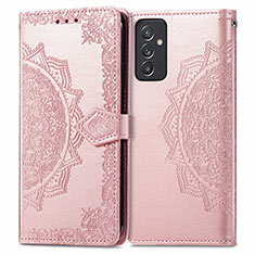 Leather Case Stands Fashionable Pattern Flip Cover Holder for Samsung Galaxy A24 4G Rose Gold