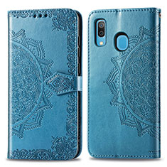 Leather Case Stands Fashionable Pattern Flip Cover Holder for Samsung Galaxy A30 Blue