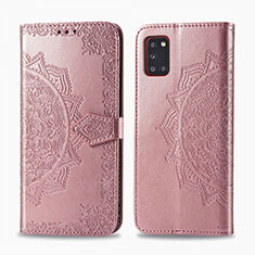 Leather Case Stands Fashionable Pattern Flip Cover Holder for Samsung Galaxy A31 Rose Gold