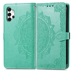 Leather Case Stands Fashionable Pattern Flip Cover Holder for Samsung Galaxy A32 4G Green