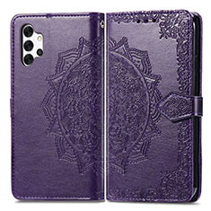 Leather Case Stands Fashionable Pattern Flip Cover Holder for Samsung Galaxy A32 4G Purple