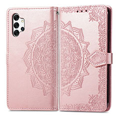 Leather Case Stands Fashionable Pattern Flip Cover Holder for Samsung Galaxy A32 4G Rose Gold