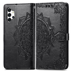 Leather Case Stands Fashionable Pattern Flip Cover Holder for Samsung Galaxy A32 5G Black