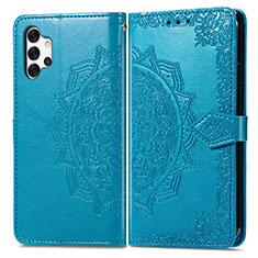 Leather Case Stands Fashionable Pattern Flip Cover Holder for Samsung Galaxy A32 5G Blue