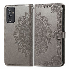 Leather Case Stands Fashionable Pattern Flip Cover Holder for Samsung Galaxy A34 5G Gray