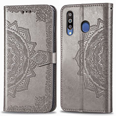 Leather Case Stands Fashionable Pattern Flip Cover Holder for Samsung Galaxy A40s Gray