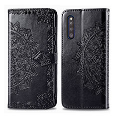 Leather Case Stands Fashionable Pattern Flip Cover Holder for Samsung Galaxy A41 SC-41A Black