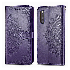 Leather Case Stands Fashionable Pattern Flip Cover Holder for Samsung Galaxy A41 SC-41A Purple