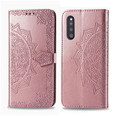 Leather Case Stands Fashionable Pattern Flip Cover Holder for Samsung Galaxy A41 SC-41A Rose Gold