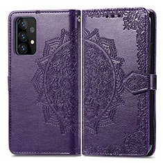 Leather Case Stands Fashionable Pattern Flip Cover Holder for Samsung Galaxy A52 4G Purple