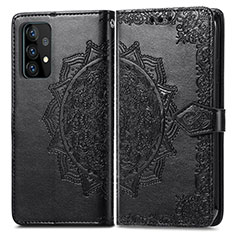 Leather Case Stands Fashionable Pattern Flip Cover Holder for Samsung Galaxy A52 5G Black