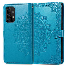 Leather Case Stands Fashionable Pattern Flip Cover Holder for Samsung Galaxy A52 5G Blue