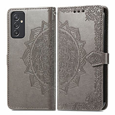 Leather Case Stands Fashionable Pattern Flip Cover Holder for Samsung Galaxy A55 5G Gray