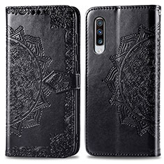 Leather Case Stands Fashionable Pattern Flip Cover Holder for Samsung Galaxy A70 Black