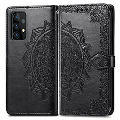 Leather Case Stands Fashionable Pattern Flip Cover Holder for Samsung Galaxy A72 4G Black