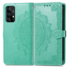 Leather Case Stands Fashionable Pattern Flip Cover Holder for Samsung Galaxy A72 4G Green