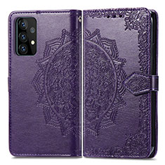 Leather Case Stands Fashionable Pattern Flip Cover Holder for Samsung Galaxy A72 4G Purple