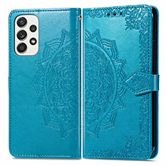 Leather Case Stands Fashionable Pattern Flip Cover Holder for Samsung Galaxy A73 5G Blue