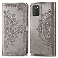 Leather Case Stands Fashionable Pattern Flip Cover Holder for Samsung Galaxy F02S SM-E025F Gray