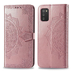 Leather Case Stands Fashionable Pattern Flip Cover Holder for Samsung Galaxy F02S SM-E025F Rose Gold