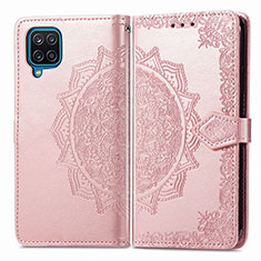 Leather Case Stands Fashionable Pattern Flip Cover Holder for Samsung Galaxy F12 Rose Gold