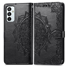 Leather Case Stands Fashionable Pattern Flip Cover Holder for Samsung Galaxy F23 5G Black