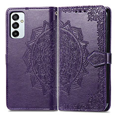 Leather Case Stands Fashionable Pattern Flip Cover Holder for Samsung Galaxy F23 5G Purple