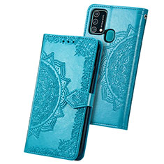 Leather Case Stands Fashionable Pattern Flip Cover Holder for Samsung Galaxy F41 Blue