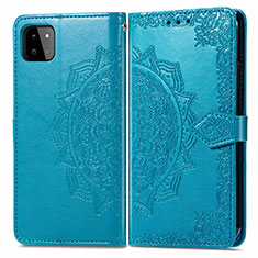 Leather Case Stands Fashionable Pattern Flip Cover Holder for Samsung Galaxy F42 5G Blue