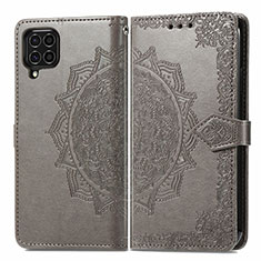 Leather Case Stands Fashionable Pattern Flip Cover Holder for Samsung Galaxy F62 5G Gray