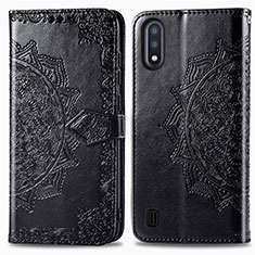 Leather Case Stands Fashionable Pattern Flip Cover Holder for Samsung Galaxy M01 Black