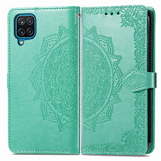 Leather Case Stands Fashionable Pattern Flip Cover Holder for Samsung Galaxy M12 Green
