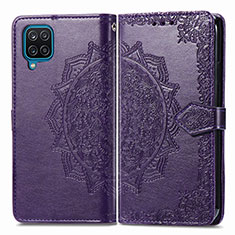 Leather Case Stands Fashionable Pattern Flip Cover Holder for Samsung Galaxy M12 Purple