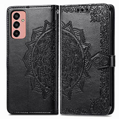 Leather Case Stands Fashionable Pattern Flip Cover Holder for Samsung Galaxy M13 4G Black