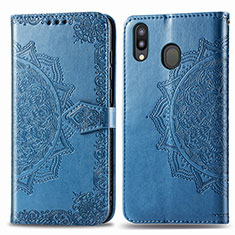 Leather Case Stands Fashionable Pattern Flip Cover Holder for Samsung Galaxy M20 Blue