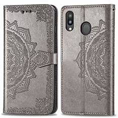Leather Case Stands Fashionable Pattern Flip Cover Holder for Samsung Galaxy M20 Gray