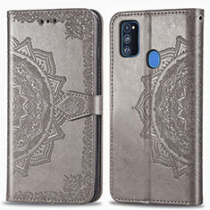 Leather Case Stands Fashionable Pattern Flip Cover Holder for Samsung Galaxy M21 Gray