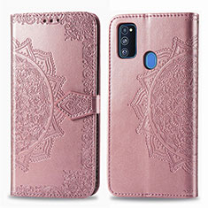 Leather Case Stands Fashionable Pattern Flip Cover Holder for Samsung Galaxy M21 Rose Gold