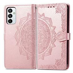 Leather Case Stands Fashionable Pattern Flip Cover Holder for Samsung Galaxy M23 5G Rose Gold