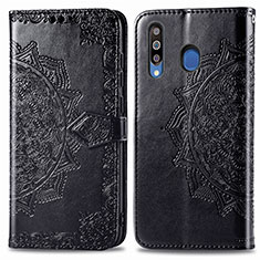 Leather Case Stands Fashionable Pattern Flip Cover Holder for Samsung Galaxy M30 Black