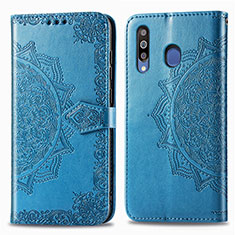 Leather Case Stands Fashionable Pattern Flip Cover Holder for Samsung Galaxy M30 Blue