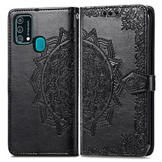 Leather Case Stands Fashionable Pattern Flip Cover Holder for Samsung Galaxy M31 Prime Edition Black